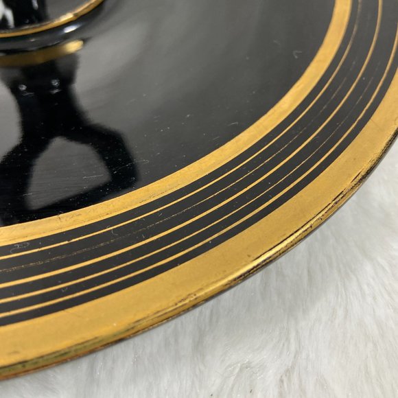 Antique Art Deco Center Handle Server Plate Black Depression Glass TidBit Platte - Picture 4 of 10